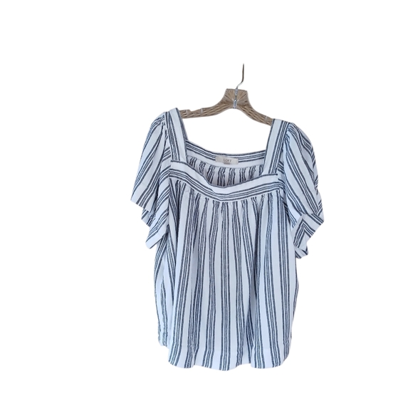 LOFT Tops - LOFT Black & White Striped Flutter Sleeve Blouse XL